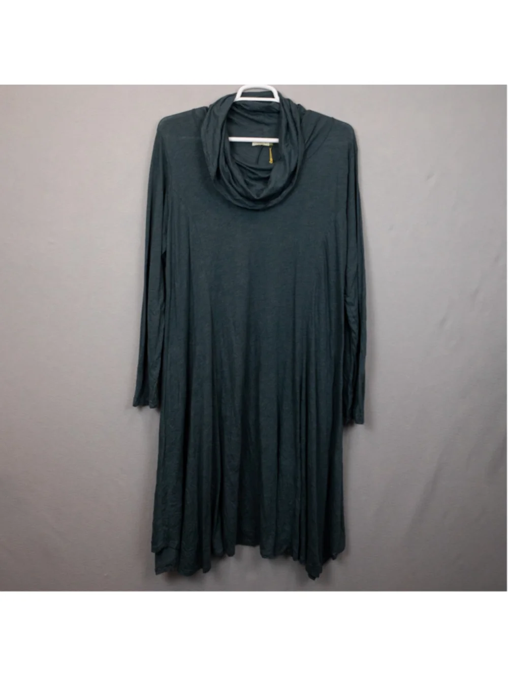 Chalet steel grey crinkle knit cowl neck long sleeve midi tunic dress NWT-2X